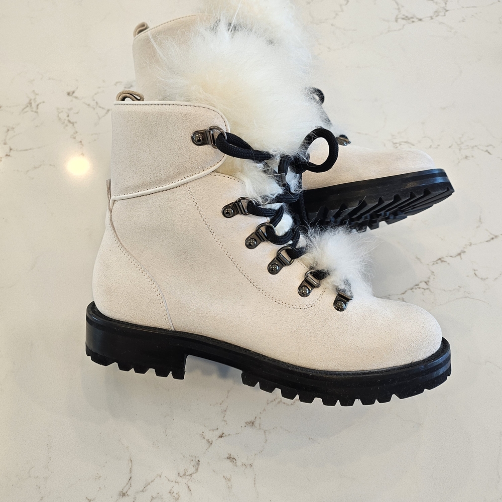Ermanno Scervino Women's White Fur-Lined Lace-Up Boots